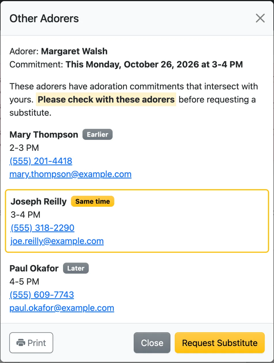 Other Adorers prompt when requesting a substitute